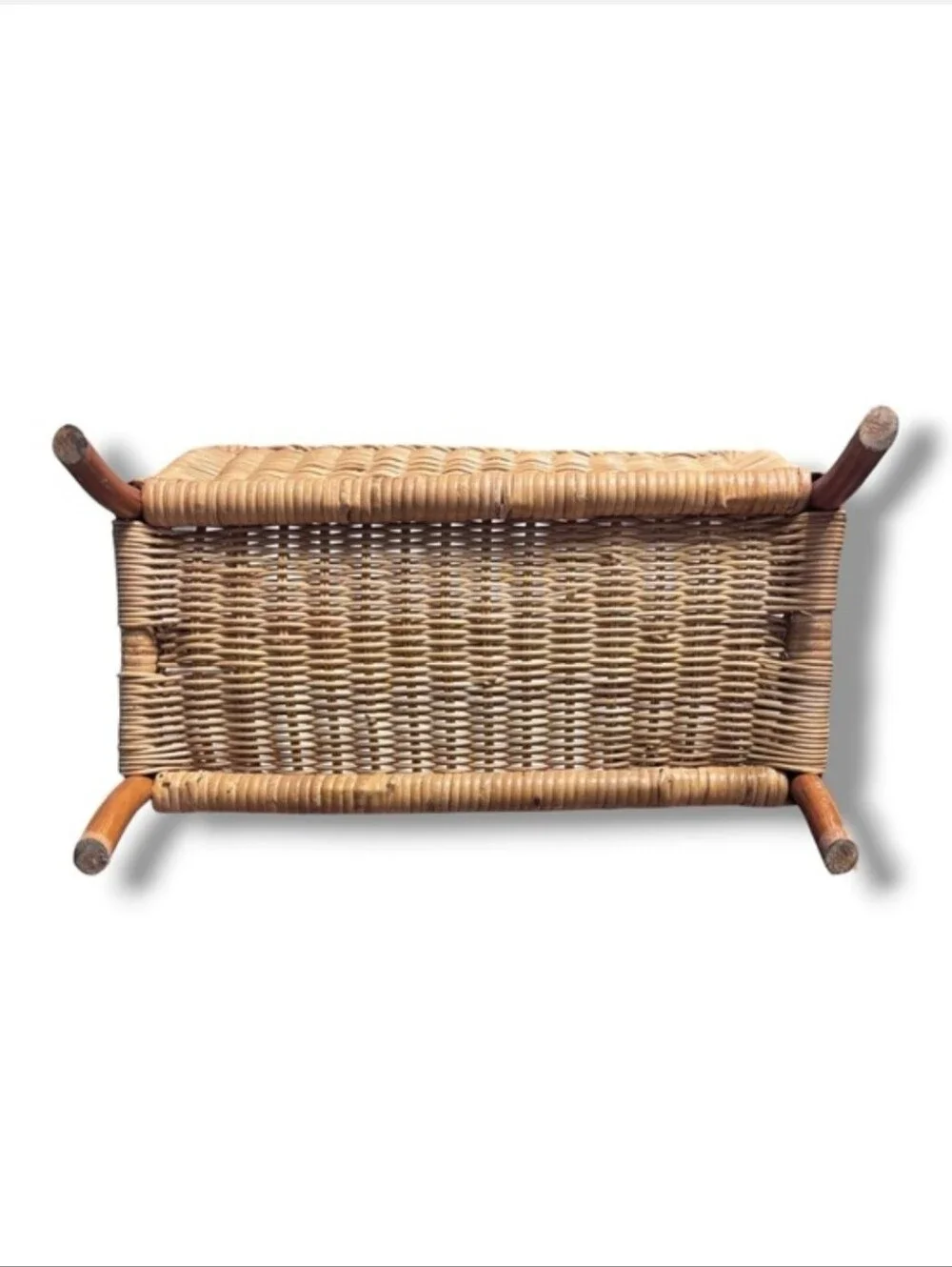 VINTAGE Bamboo Wicker Rattan Woven Magazine Holder Heart End Details